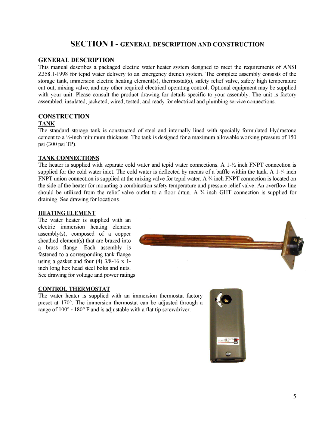 Hubbell Electric Heater Company EMV manual Section I General Description and Construction 