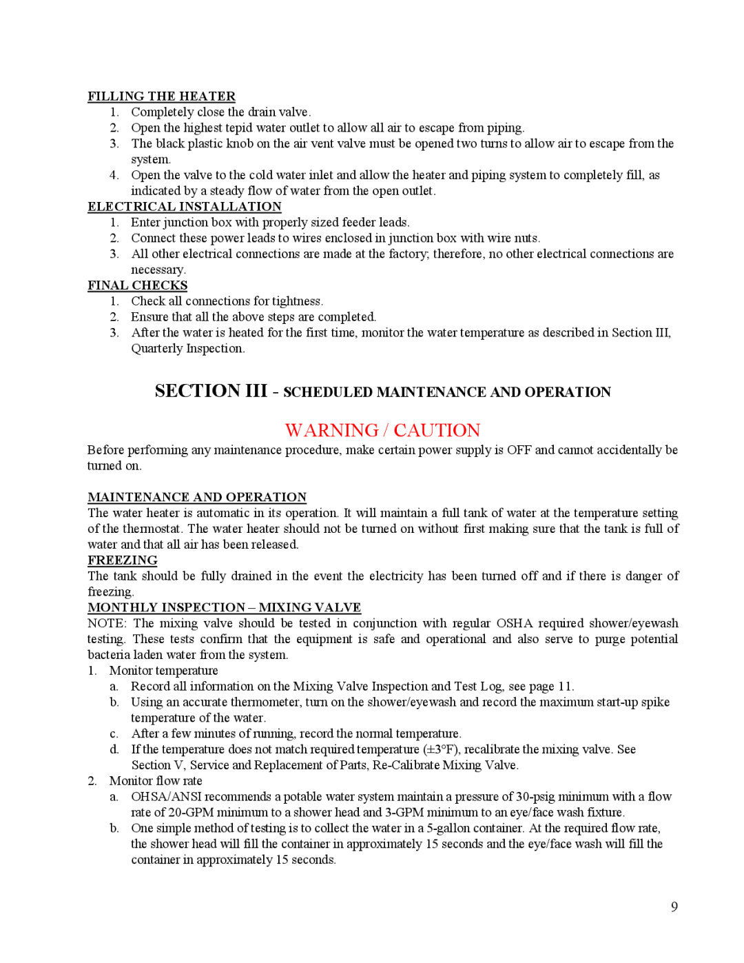 Hubbell Electric Heater Company EMV manual Section III Scheduled Maintenance and Operation 