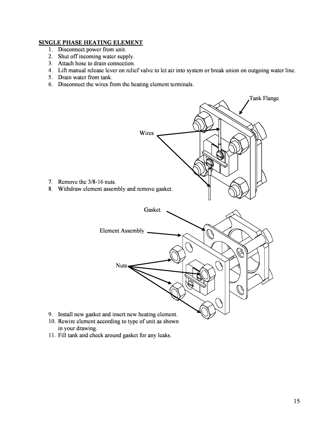 Hubbell Electric Heater Company EMV manual Single Phase Heating Element 