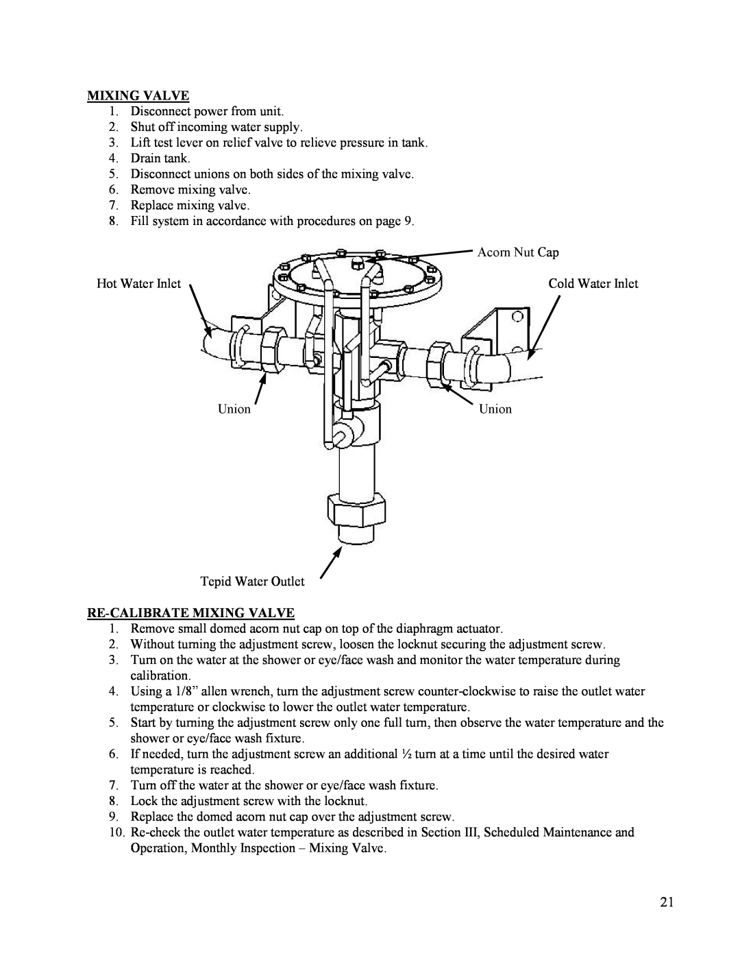 Hubbell Electric Heater Company EMV manual Mixing Valve, Re-Calibratemixing Valve 