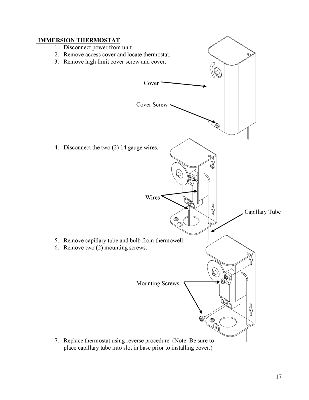 Hubbell Electric Heater Company HE, HSE manual Immersion Thermostat 