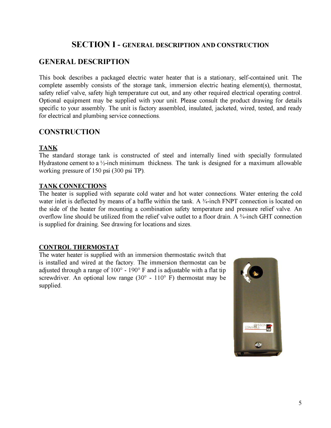 Hubbell Electric Heater Company HE, HSE manual Section I General Description and Construction, Tank Connections 