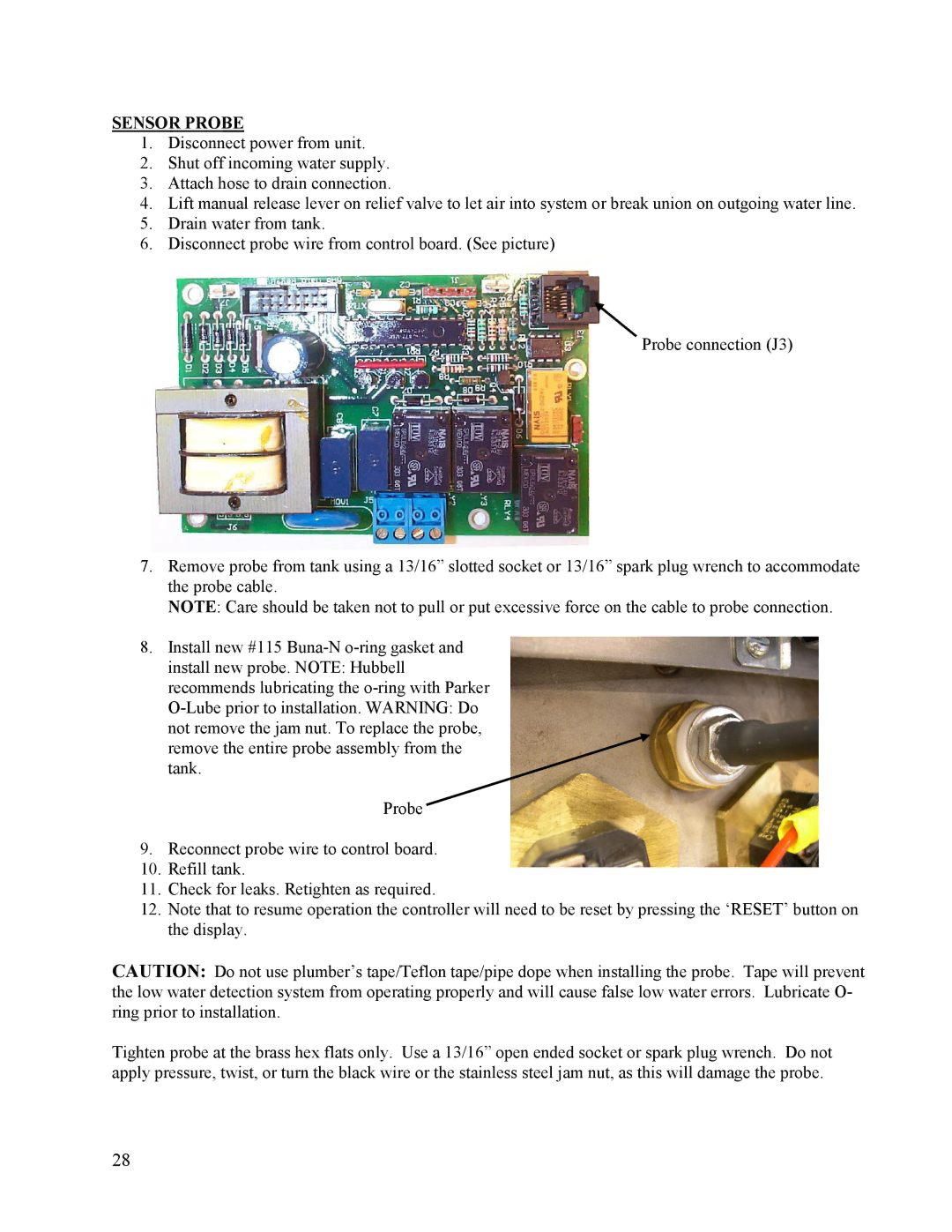 Hubbell Electric Heater Company J manual Sensor Probe 