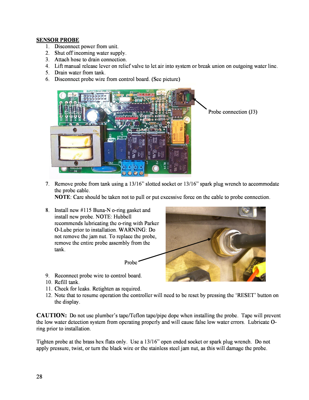 Hubbell Electric Heater Company J manual Sensor Probe 