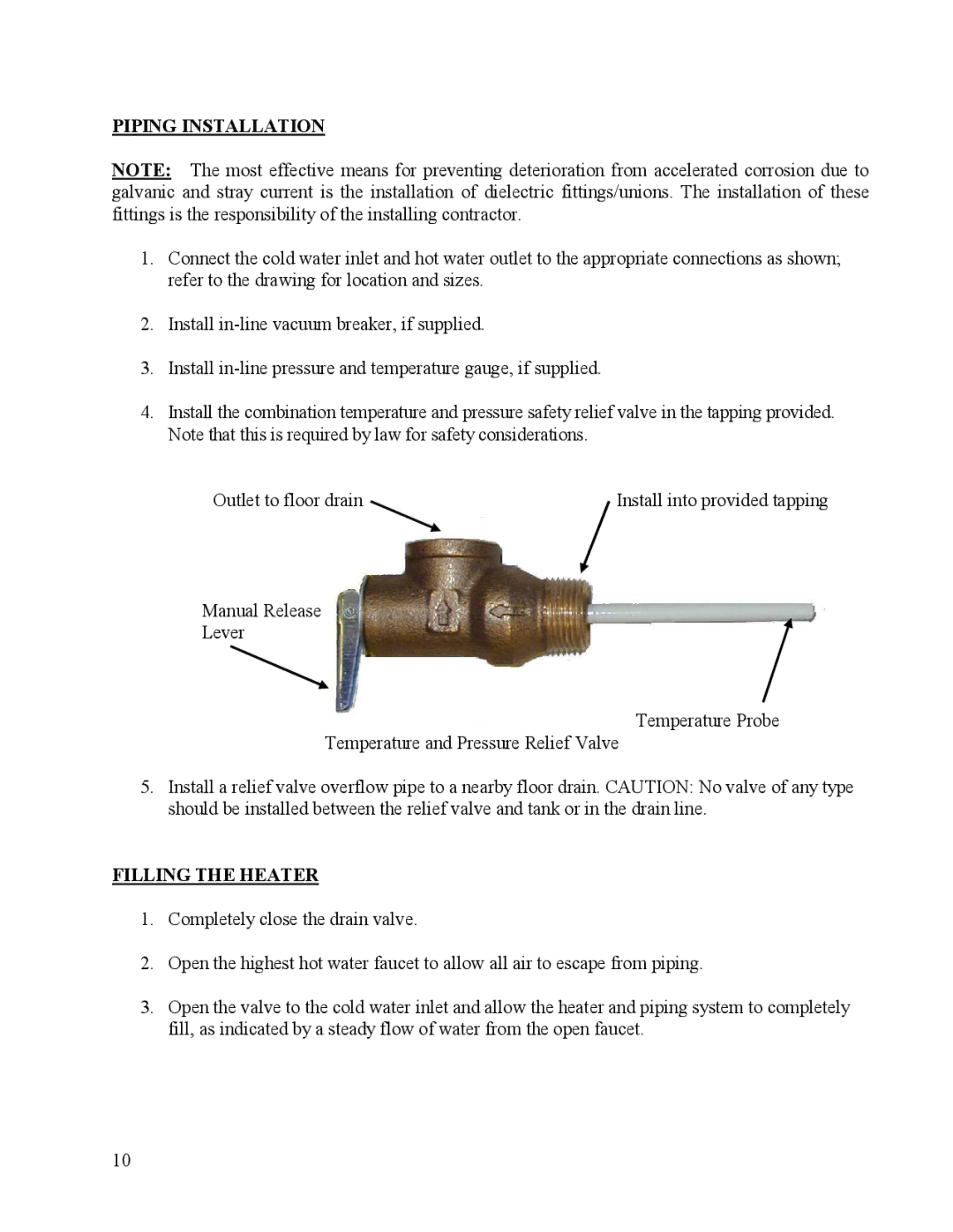 Hubbell Electric Heater Company ME manual Piping Installation, Filling the Heater 