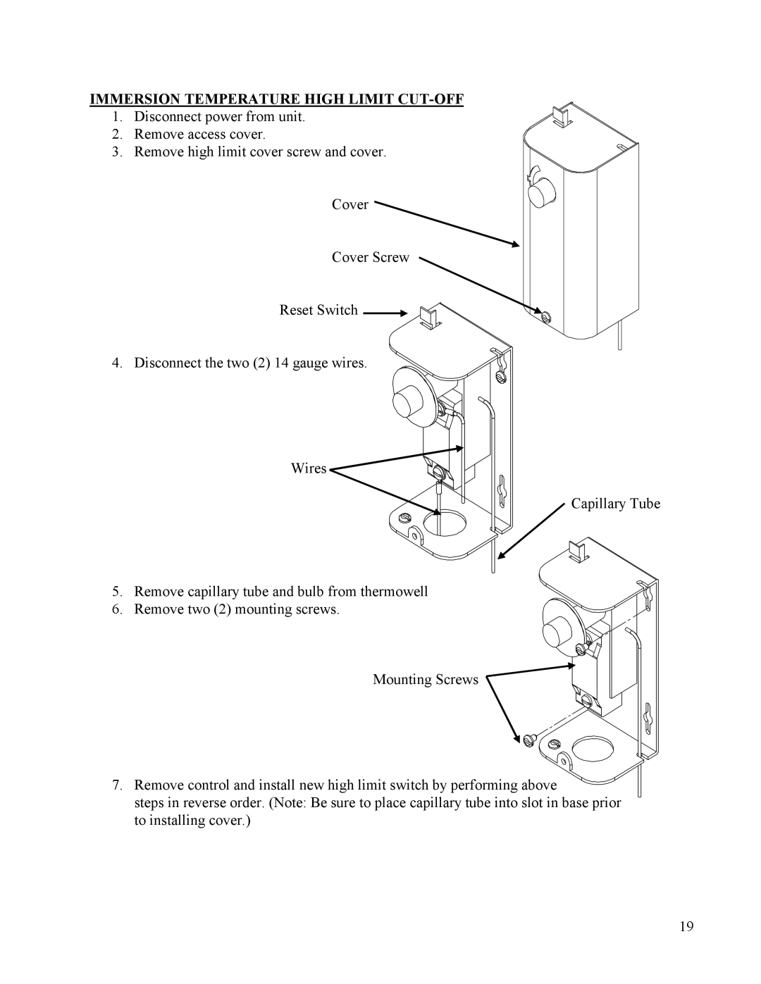 Hubbell Electric Heater Company MSE manual Immersion Temperature High Limit CUT-OFF 