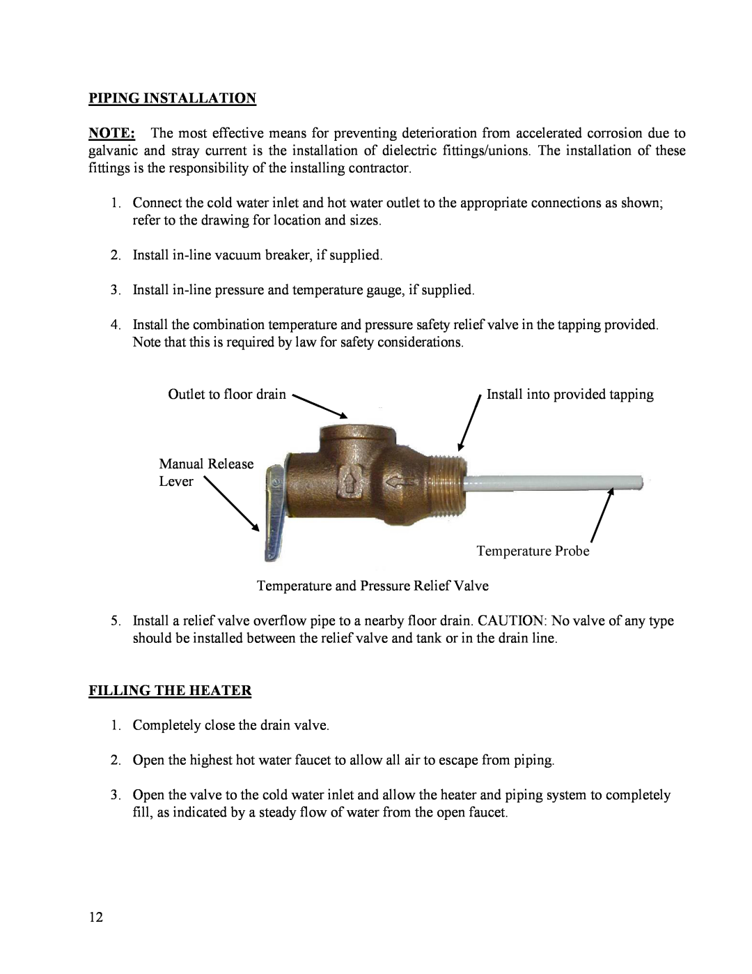 Hubbell Electric Heater Company MSE manual Piping Installation, Filling The Heater 