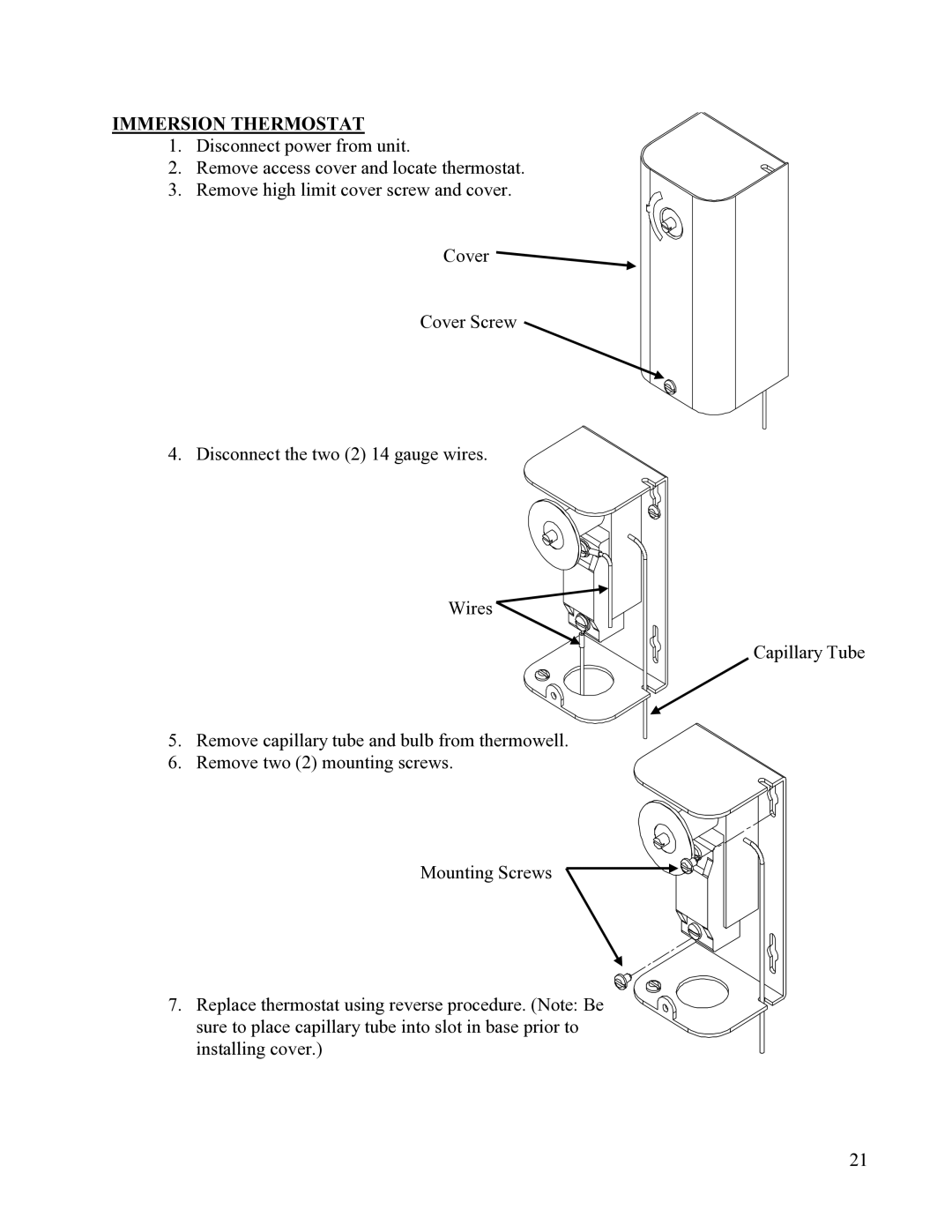 Hubbell Electric Heater Company SE manual Immersion Thermostat 