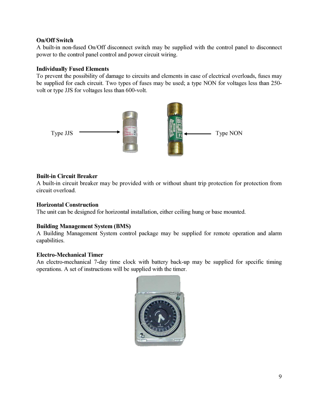 Hubbell Electric Heater Company SE manual On/Off Switch, Individually Fused Elements, Built-in Circuit Breaker 