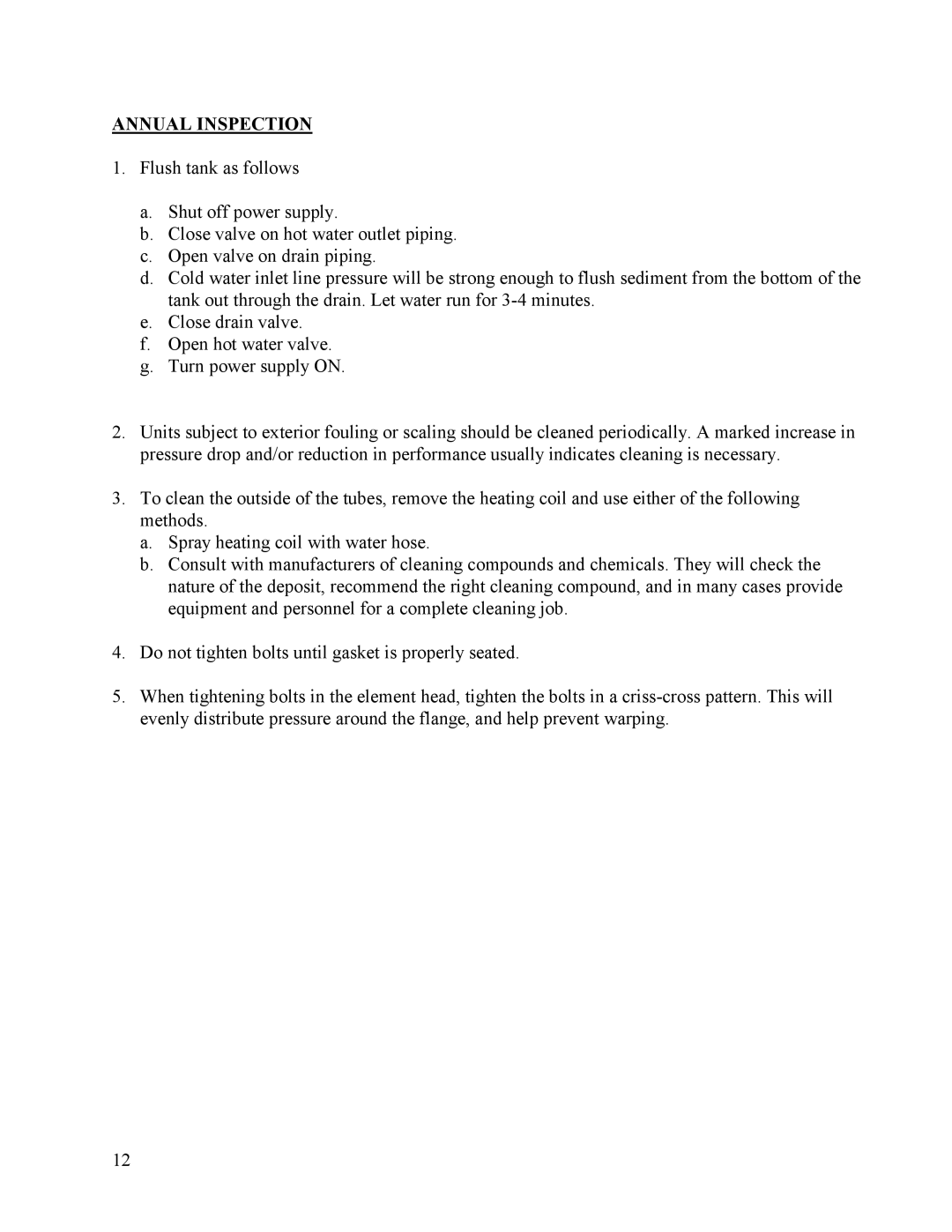 Hubbell Electric Heater Company SLN manual Annual Inspection 