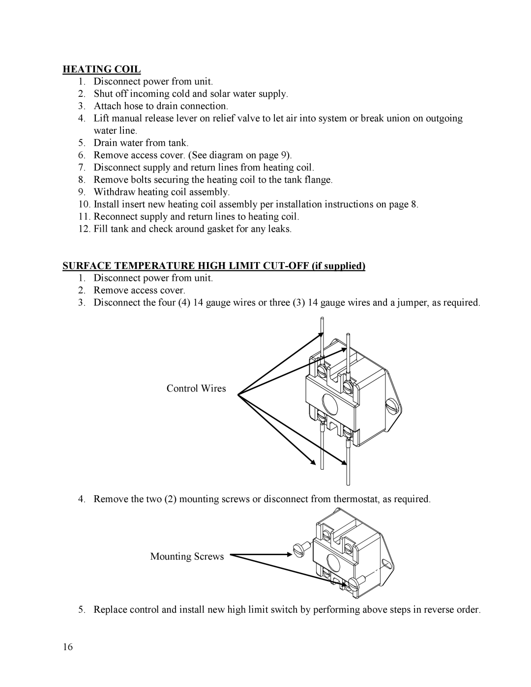 Hubbell Electric Heater Company SLN manual Heating Coil, Surface Temperature High Limit CUT-OFF if supplied 