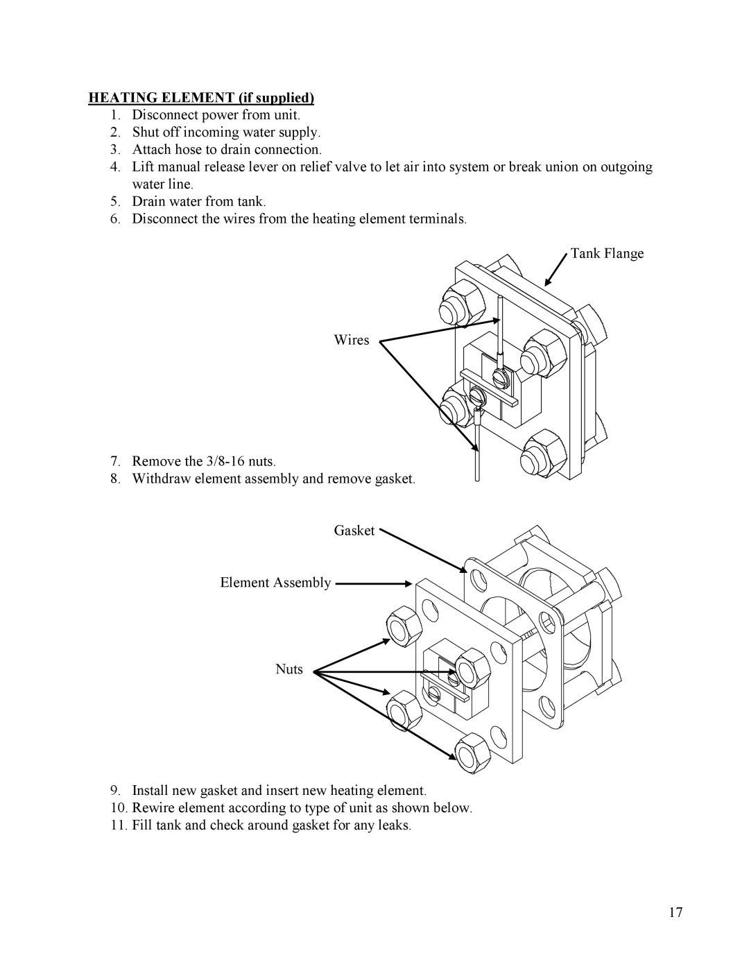 Hubbell Electric Heater Company SLN manual Heating Element if supplied 