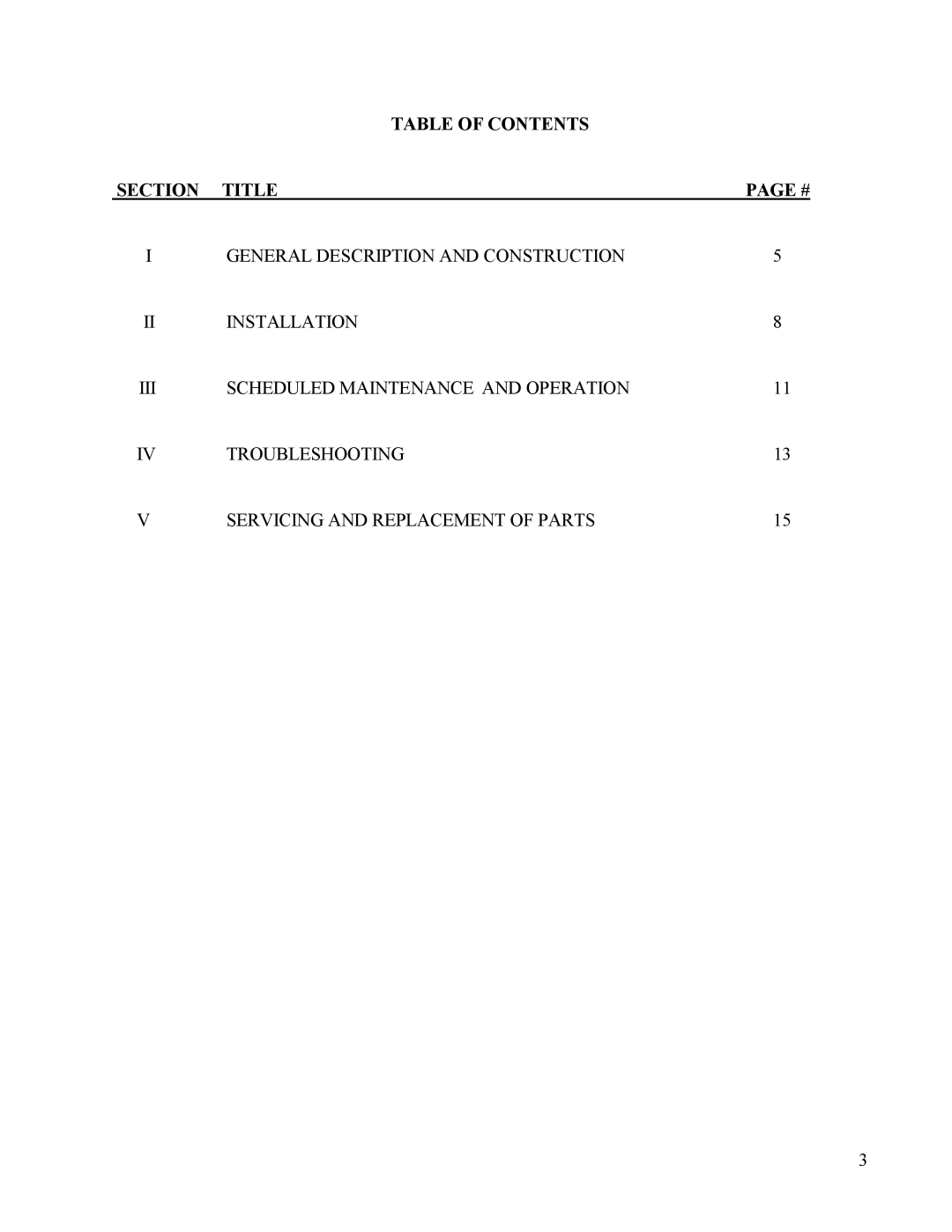 Hubbell Electric Heater Company SLN manual Table of Contents Section Title 