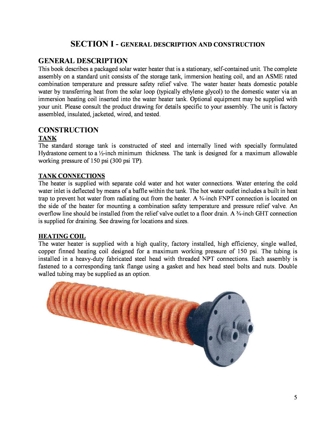 Hubbell Electric Heater Company SLN manual Section I - General Description And Construction, Tank Connections 