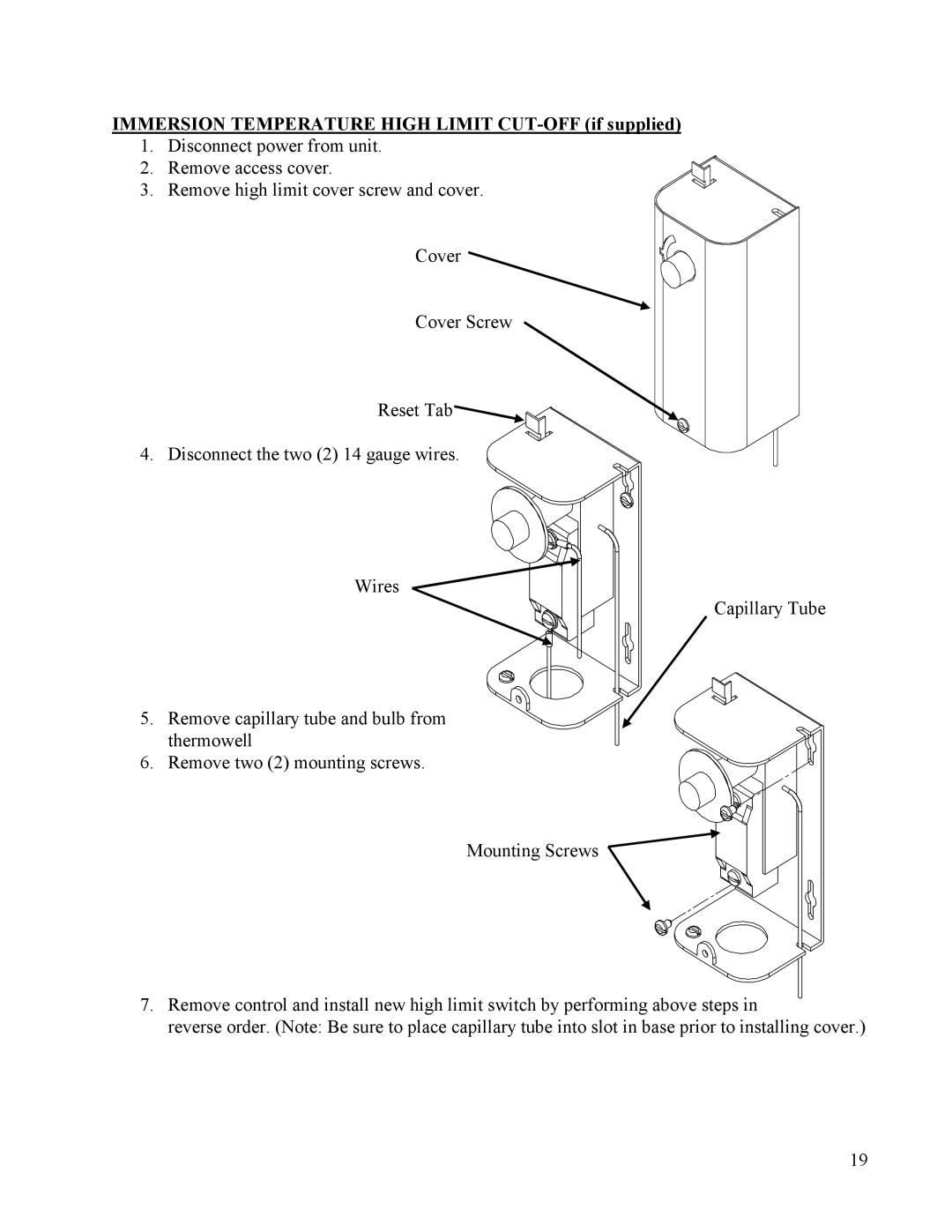 Hubbell Electric Heater Company manual Immersion Temperature High Limit CUT-OFF if supplied 