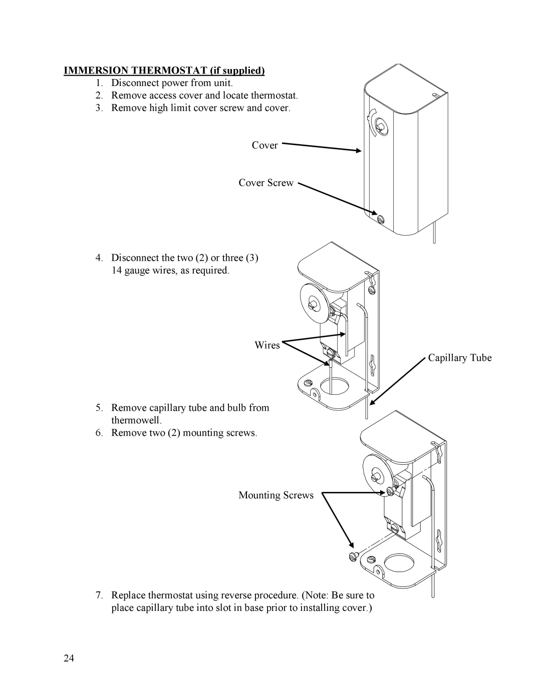 Hubbell Electric Heater Company manual Immersion Thermostat if supplied 