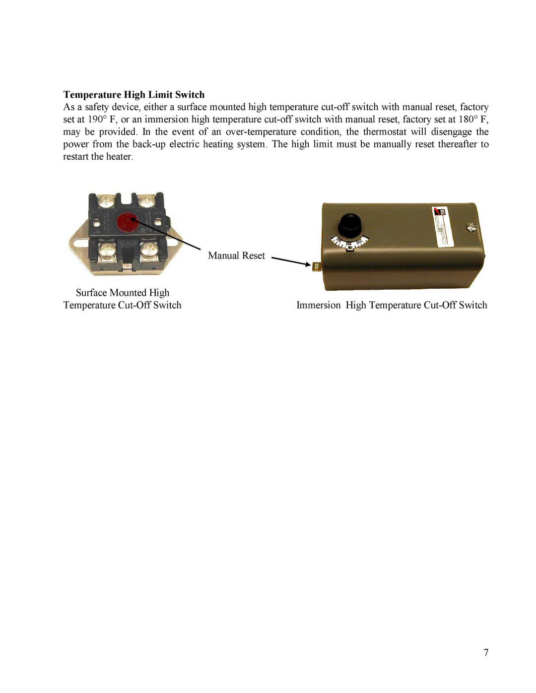 Hubbell Electric Heater Company manual Temperature High Limit Switch 