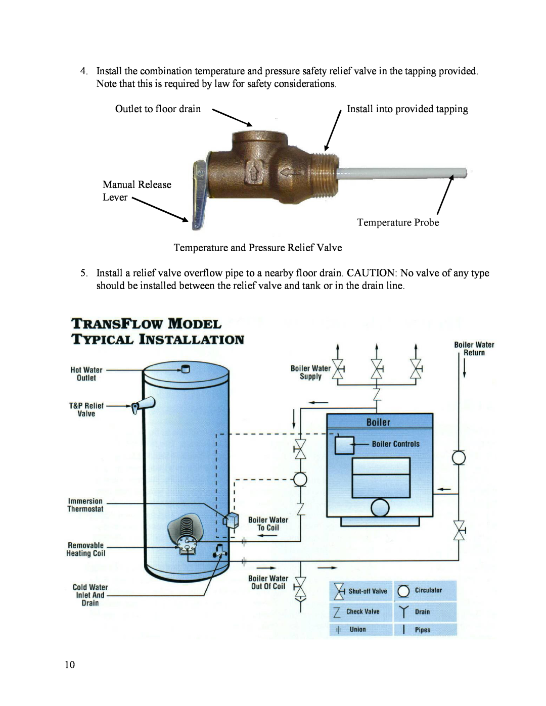Hubbell Electric Heater Company T manual Outlet to floor drain, Install into provided tapping 
