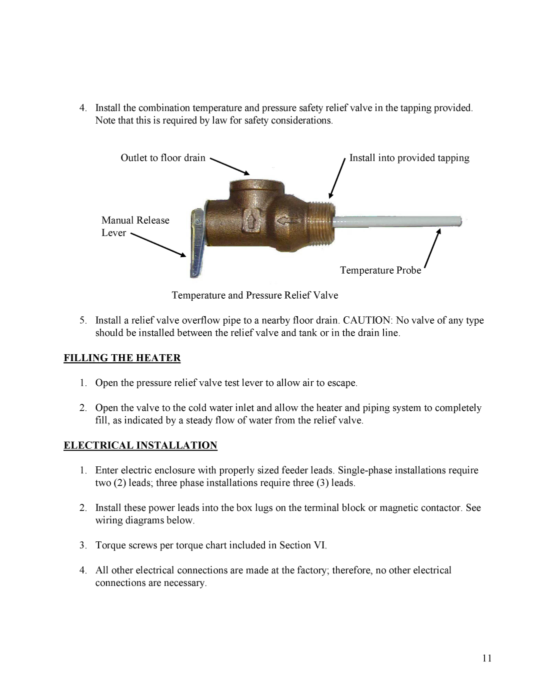 Hubbell Electric Heater Company V10, V20 manual Filling the Heater, Electrical Installation 