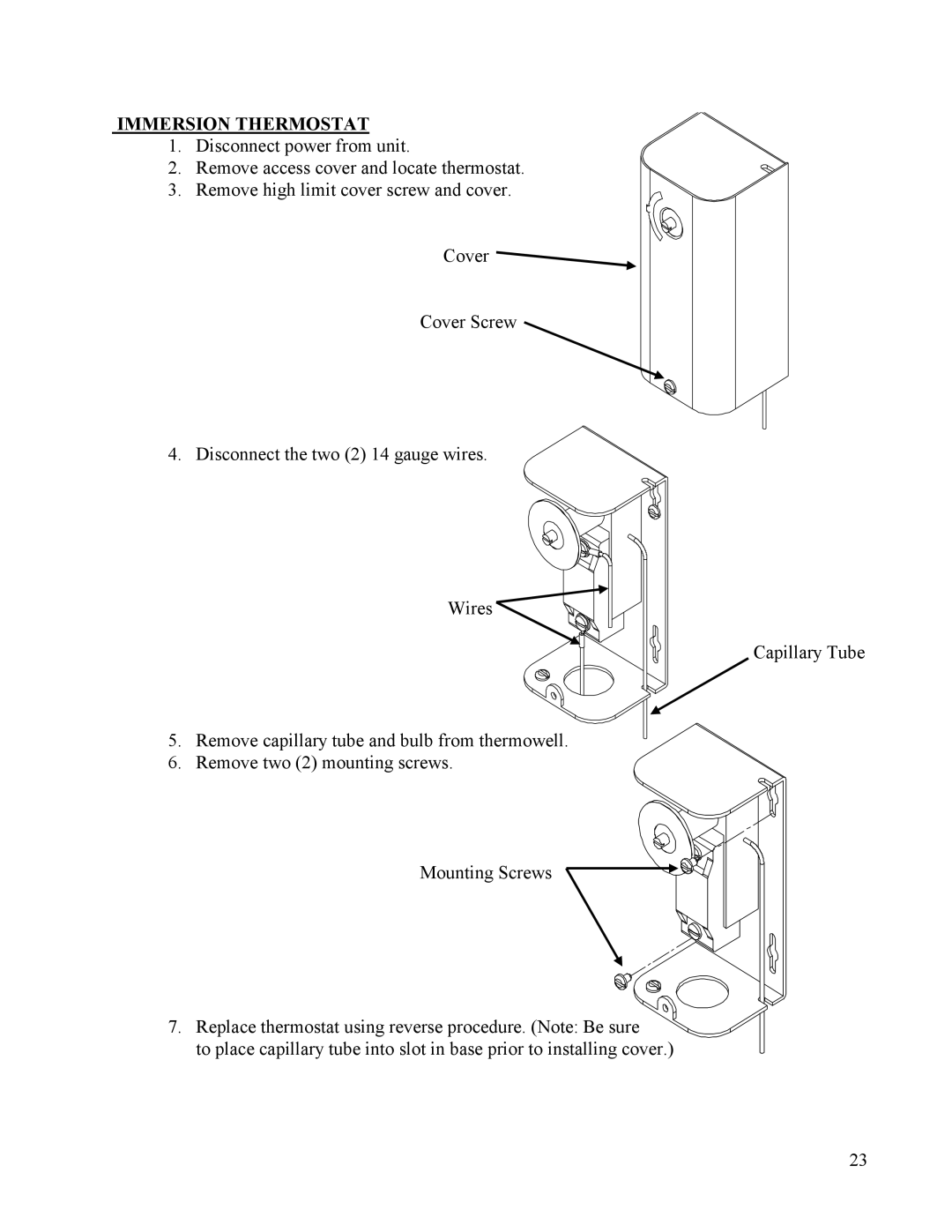 Hubbell Electric Heater Company V10, V20 manual Immersion Thermostat 