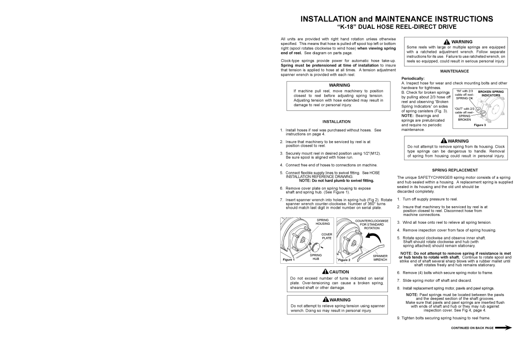 Hubbell K-18 manual Installation, Maintenance, Periodically, Spring Replacement 