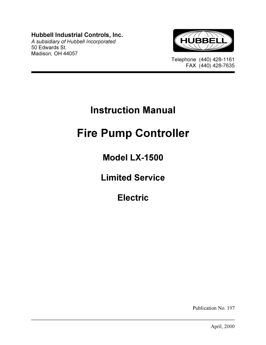 Hubbell LX-1500 instruction manual Fire Pump Controller 