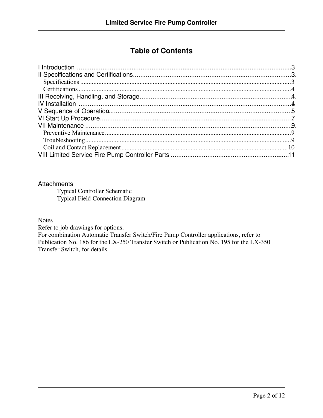 Hubbell LX-1500 instruction manual Table of Contents 