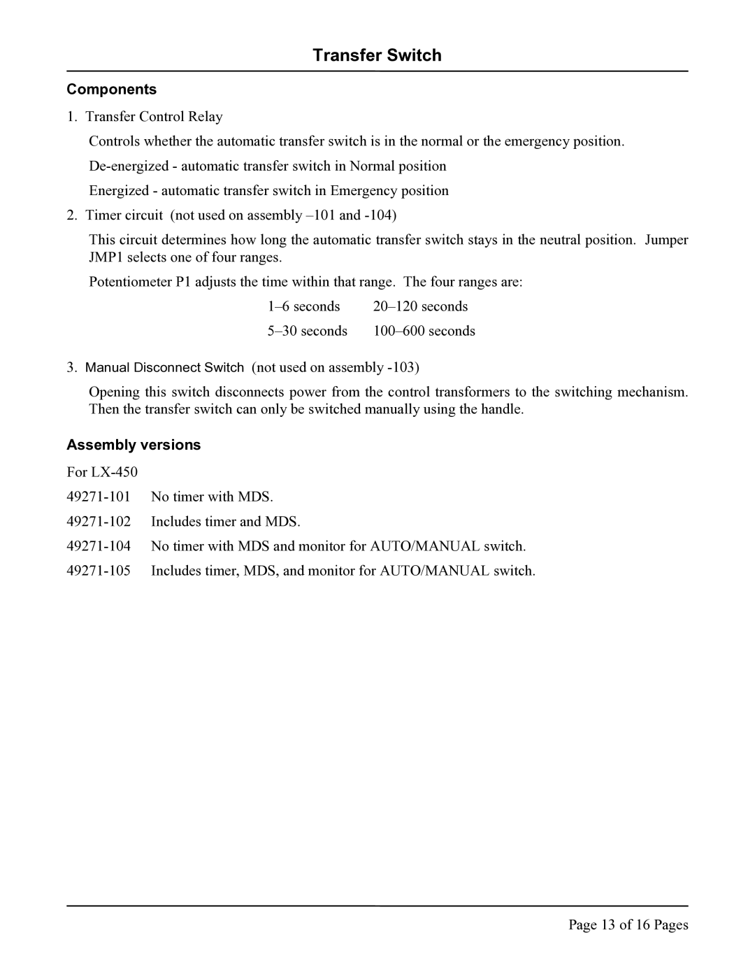 Hubbell LX-450, LX-440 instruction manual Components, Assembly versions 