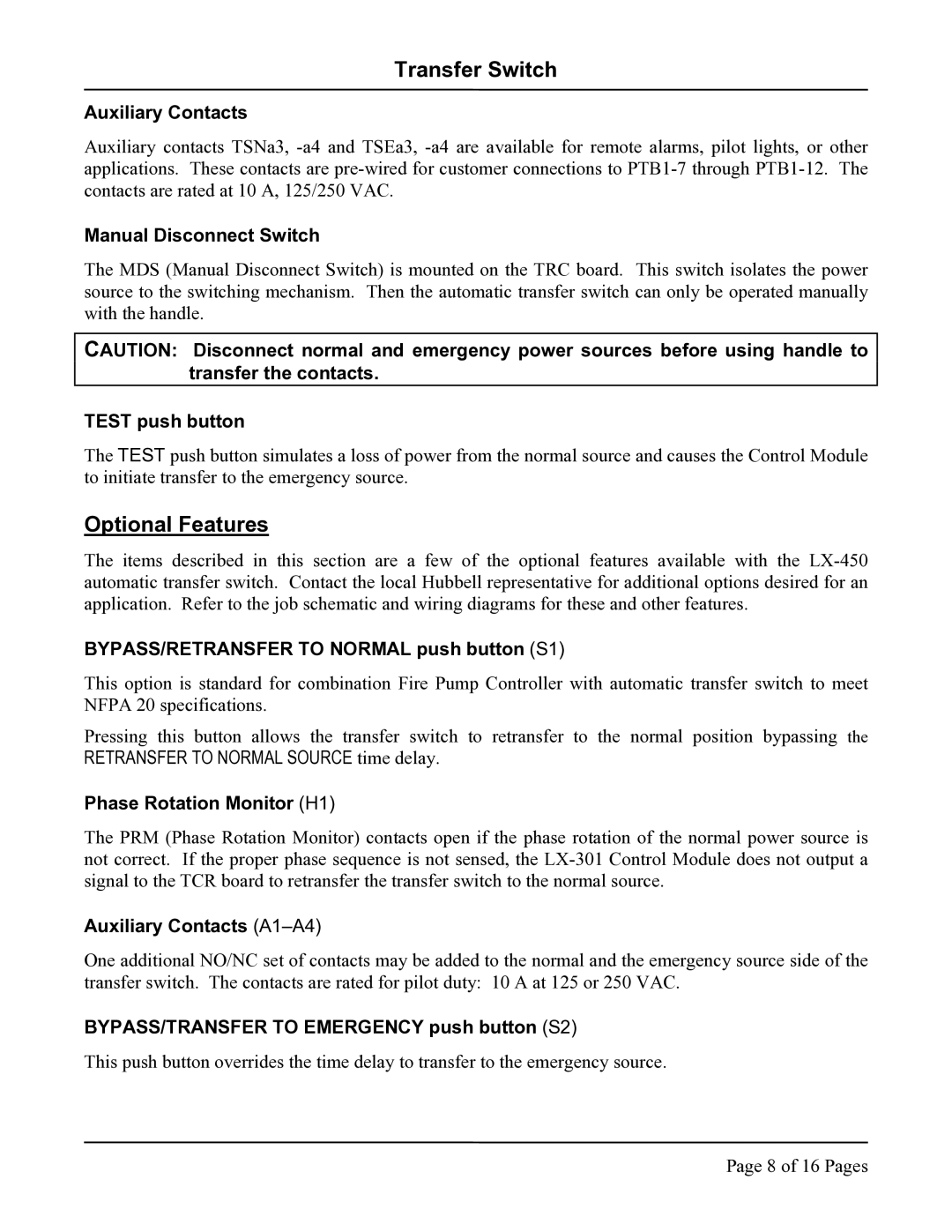 Hubbell LX-440, LX-450 instruction manual Optional Features 