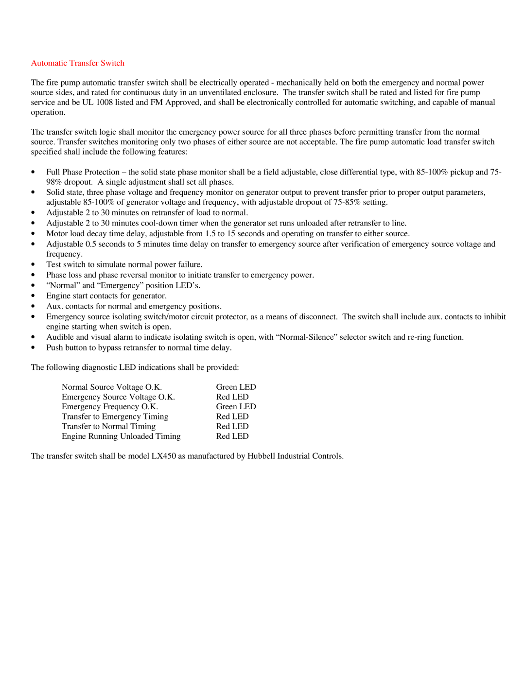 Hubbell LXi 2200 specifications Automatic Transfer Switch 
