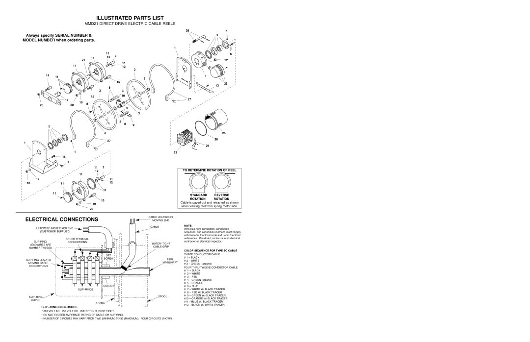 Hubbell MMD21 manual Illustrated Parts List, Electrical Connections 