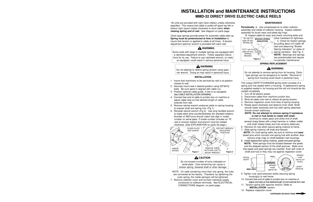 Hubbell MMD32 manual Installation, Maintenance, Spring Replacement 