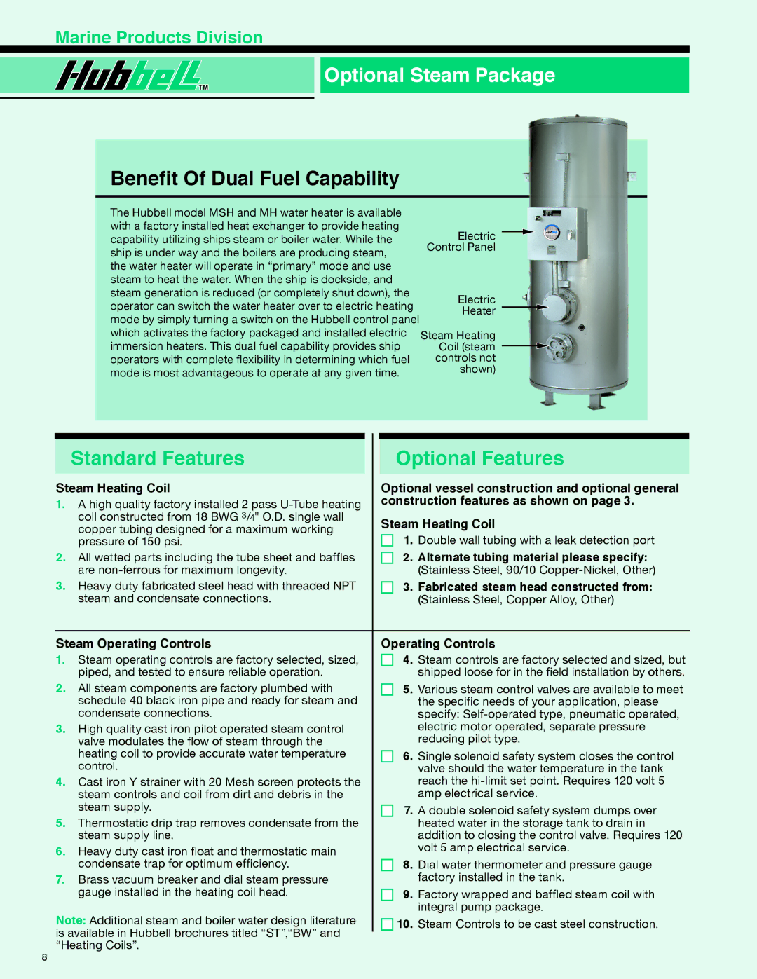 Hubbell MSH, MH manual Optional Steam Package, Benefit Of Dual Fuel Capability 