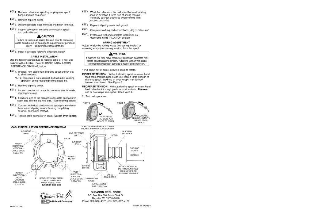 Hubbell None manual Spring Adjustment, Cable Installation Reference Drawing 