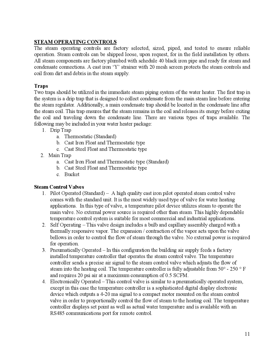 Hubbell STH manual Steam Operating Controls, Traps 