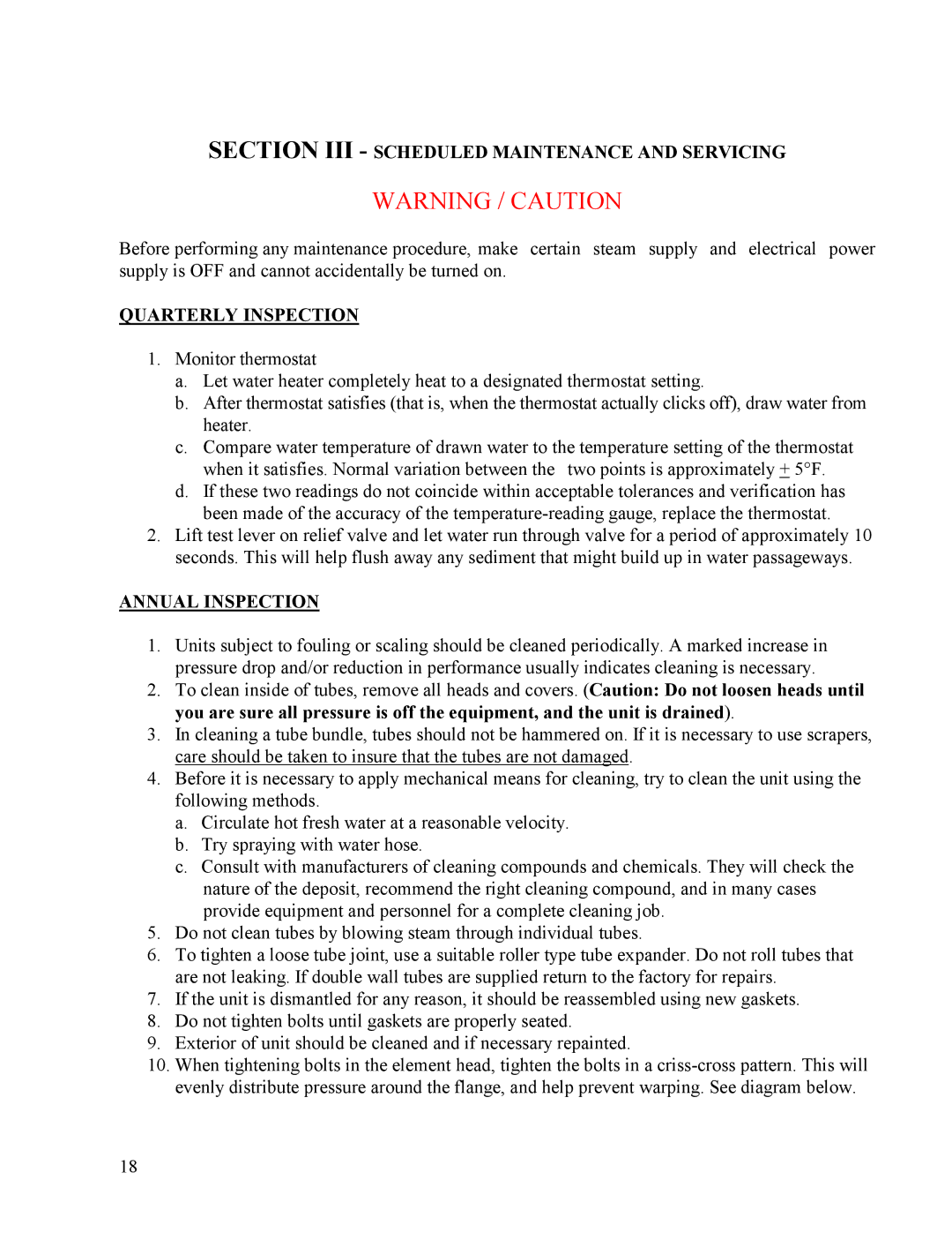 Hubbell STH manual Section III Scheduled Maintenance and Servicing, Quarterly Inspection, Annual Inspection 