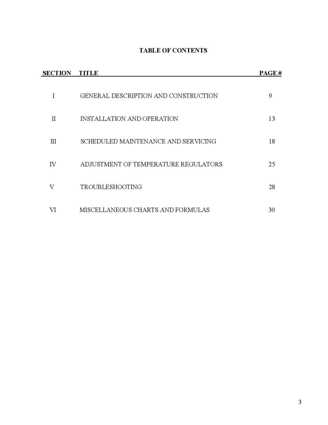 Hubbell STH manual Table of Contents Section Title 