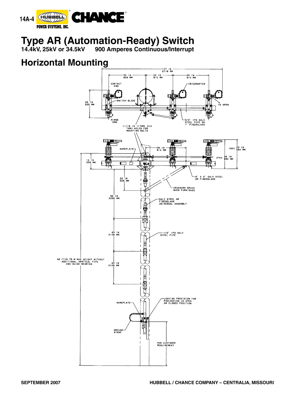 Hubbell Type AR, Type D7, Type D6 warranty Horizontal Mounting 