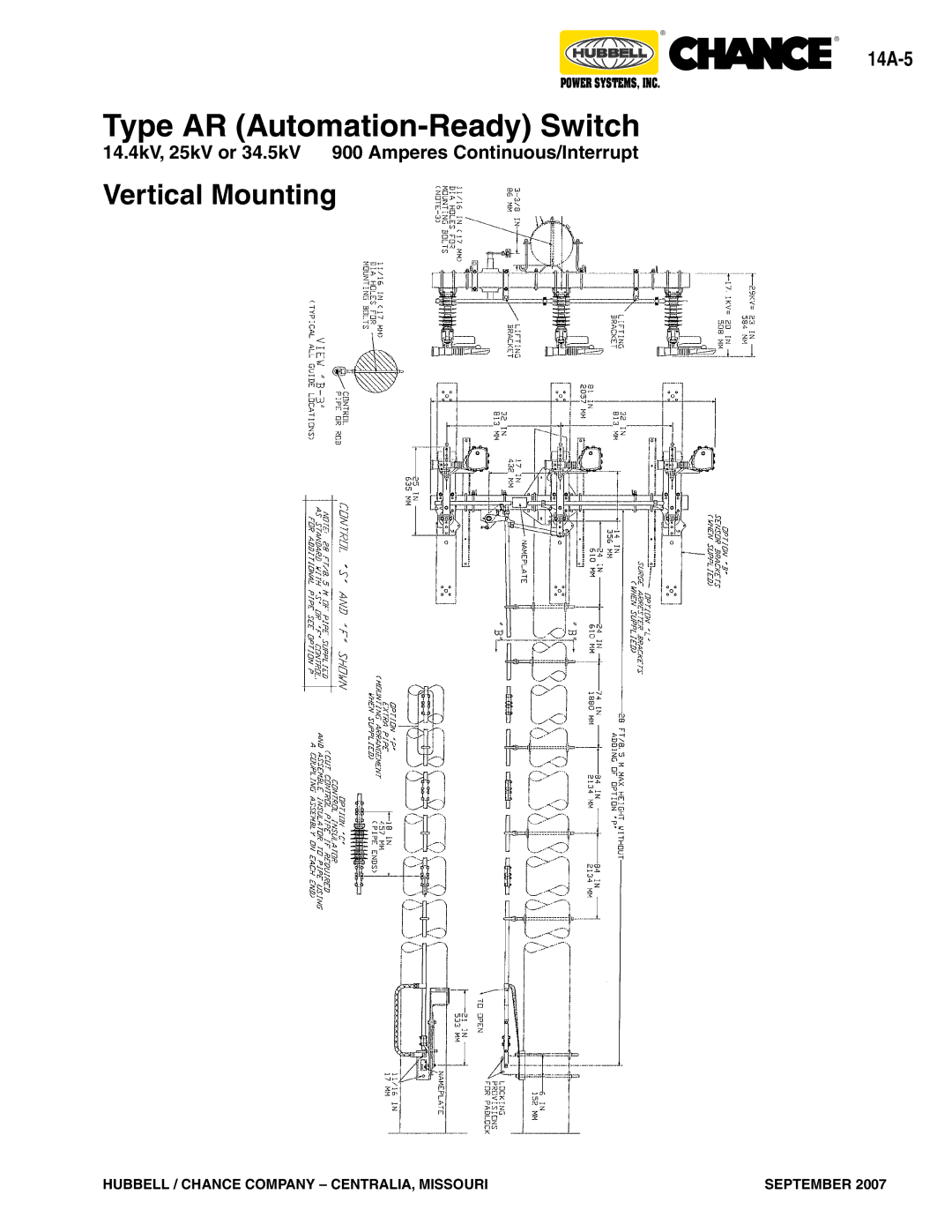 Hubbell Type D6, Type D7, Type AR warranty Vertical Mounting 