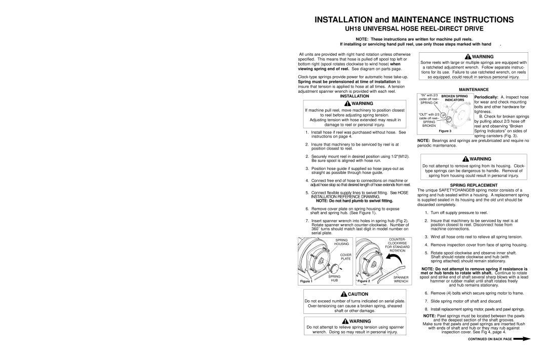 Hubbell UH18 manual Hose Installation Reference Drawing, Gleason Reel Corp, Hubbell Company 