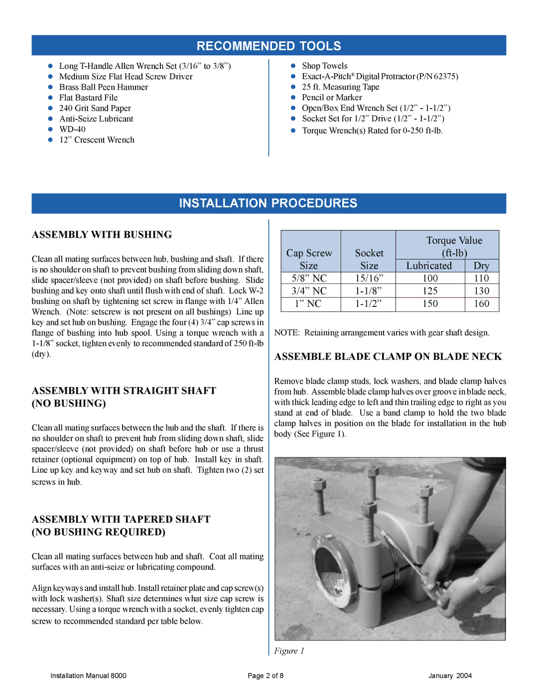 Hudson Industries 8000 Assembly with Bushing, Assembly with Straight Shaft no Bushing, Assemble Blade Clamp on Blade Neck 