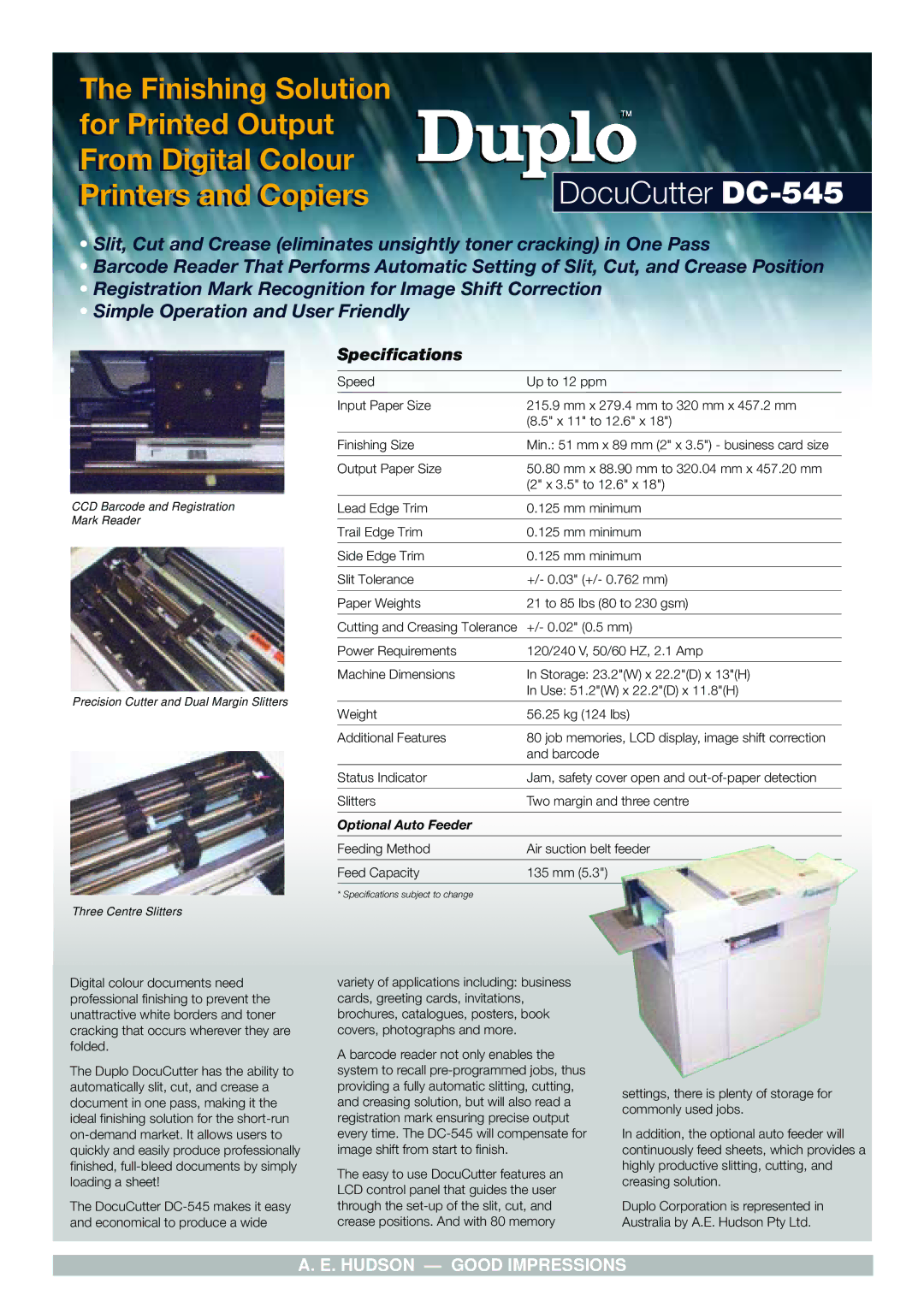 Hudson Sales & Engineering brochure DocuCutter DC-545 