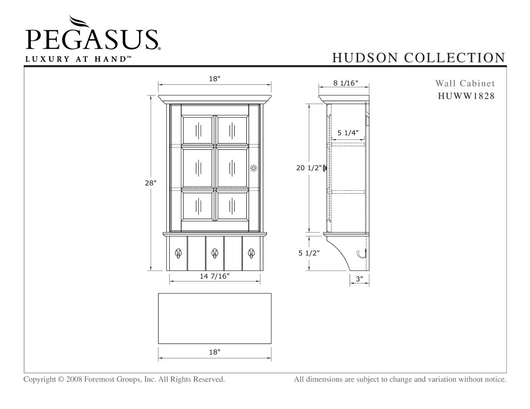 Hudson Sales & Engineering HUWW1828, HUWS2412, HUWT2066, HUWF1534 dimensions Wall Cabinet 