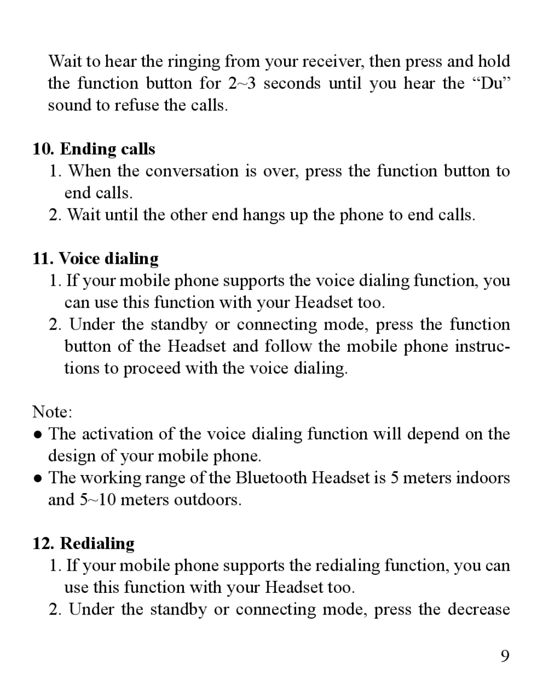 Huey Chiao HCB02 manual Ending calls, Voice dialing, Redialing 