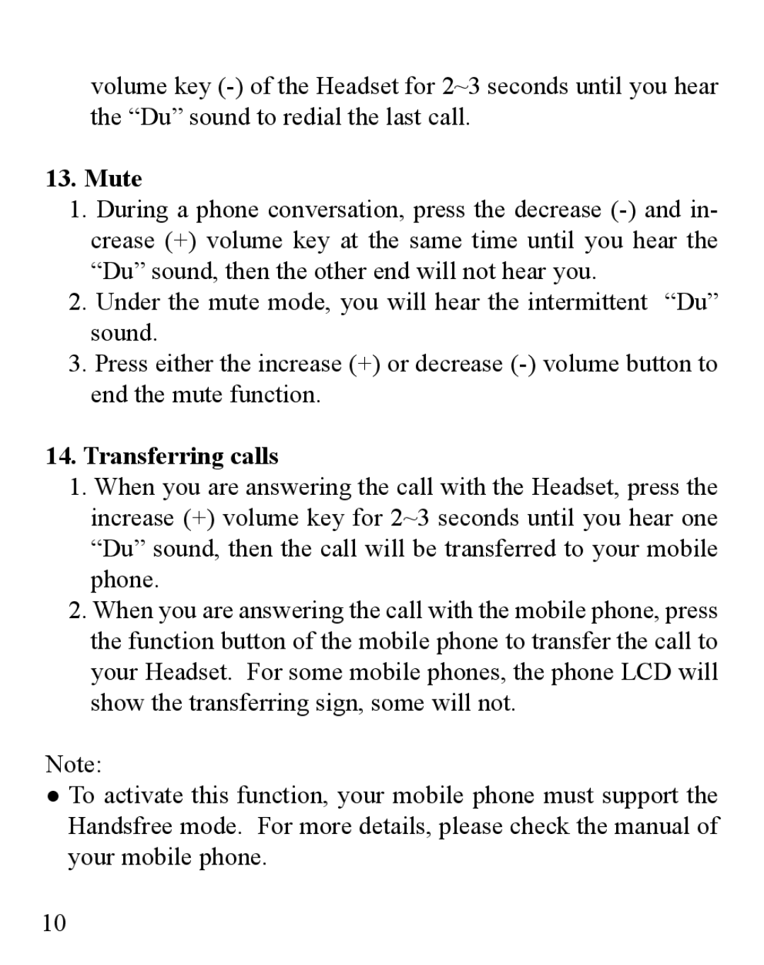 Huey Chiao HCB02 manual Mute, Transferring calls 