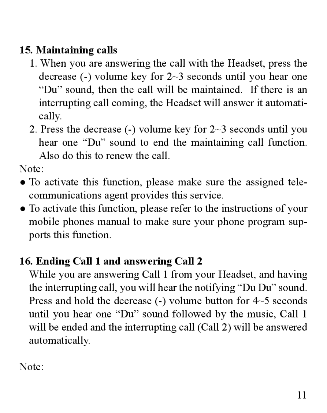 Huey Chiao HCB02 manual Maintaining calls, Ending Call 1 and answering Call 