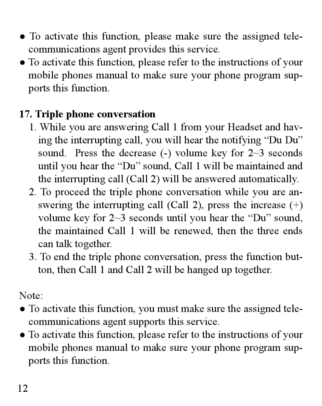 Huey Chiao HCB02 manual Triple phone conversation 