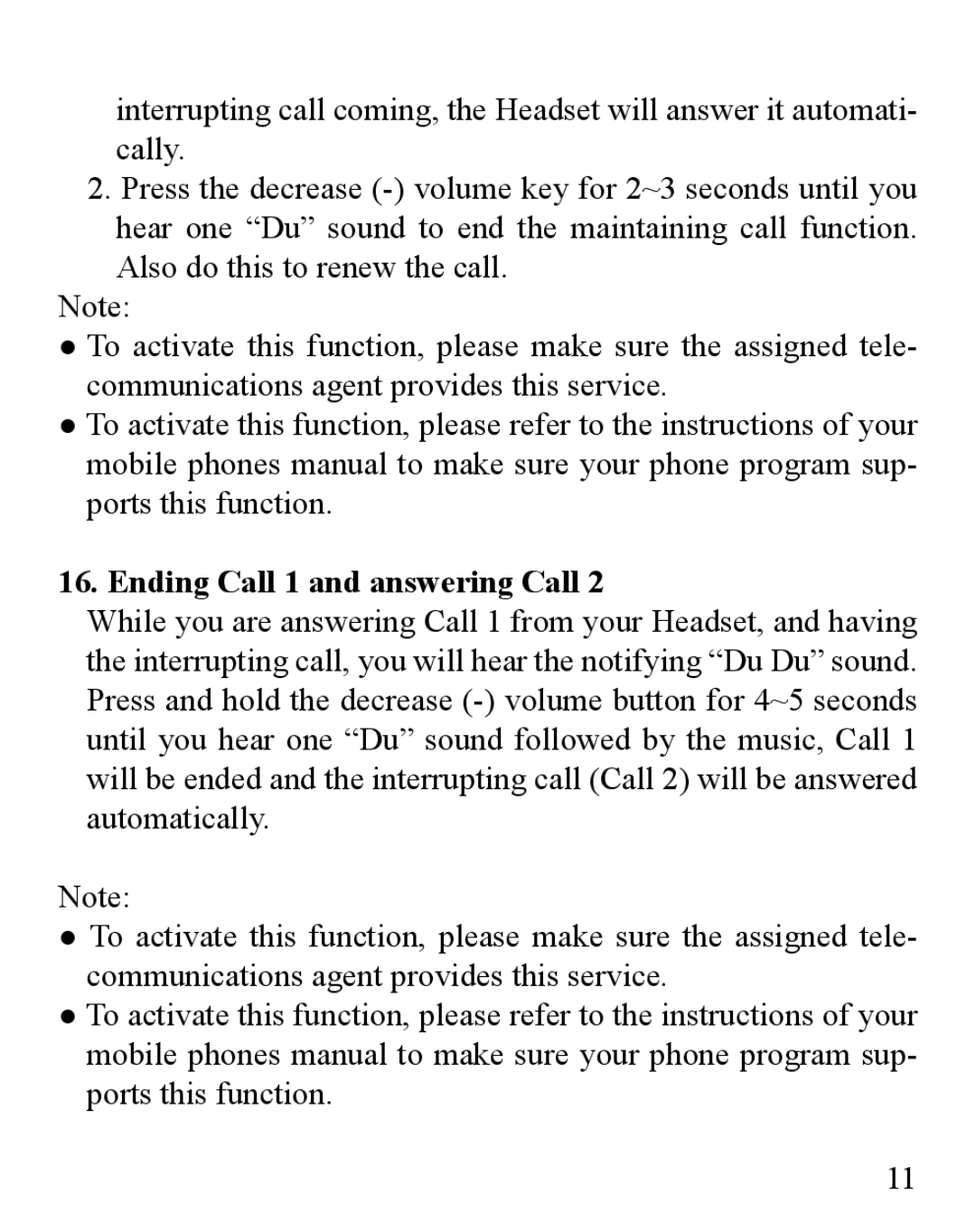 Huey Chiao HCB03 manual Ending Call 1 and answering Call 