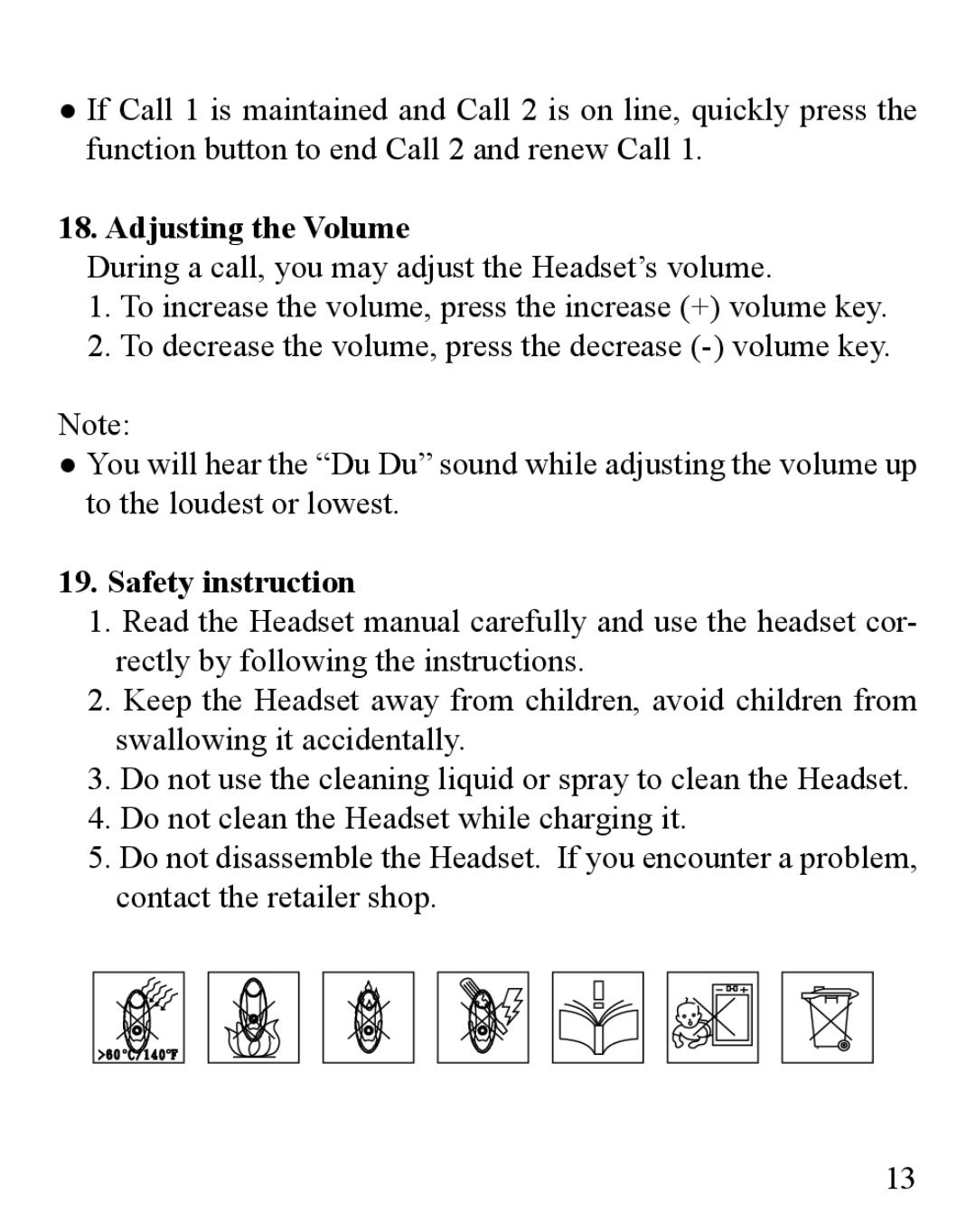 Huey Chiao HCB03 manual Adjusting the Volume, Safety instruction 