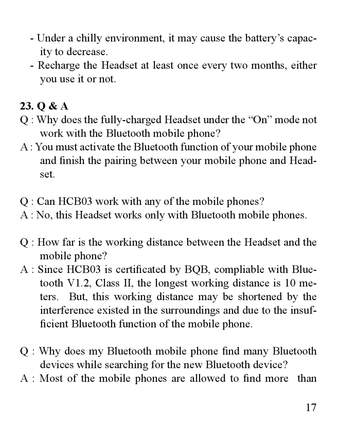 Huey Chiao HCB03 manual 23. Q & a 